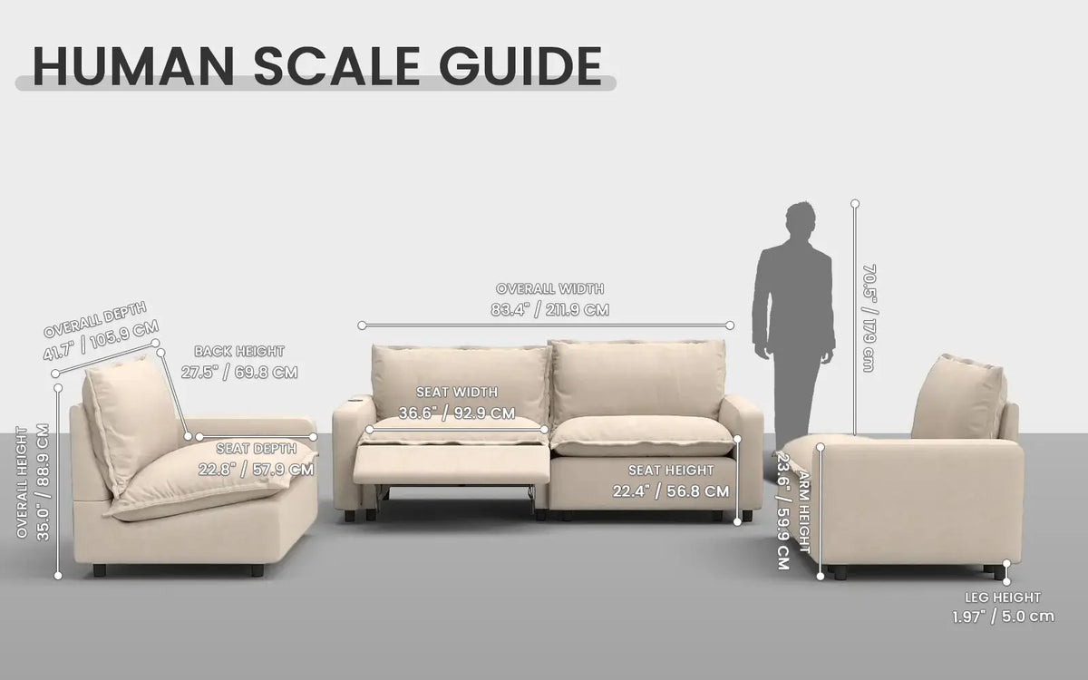Modular Cero Reclining Sectionals 4 Piece Beige Linen High Ceiling Room U Shaped Sectionals 4 Seater 1