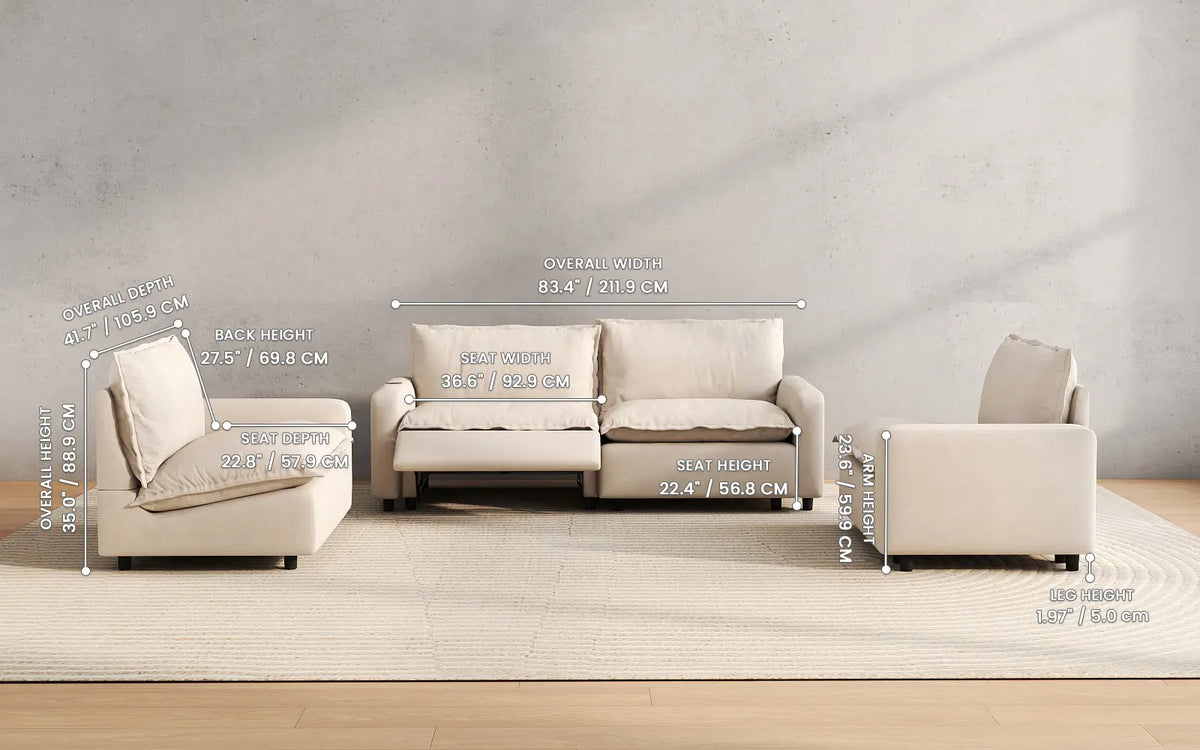 Modular Cero Reclining Sectionals 4 Piece Beige Linen High Ceiling Room U Shaped Sectionals 4 Seater 3