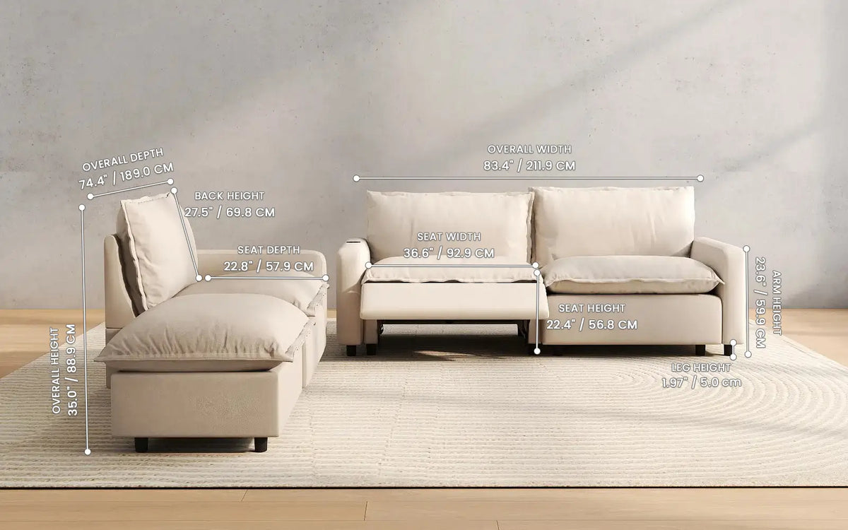 Modular Cero Reclining Sectionals 4 Piece Beige Linen Home Living Chaise Sectionals 3 Seater with 1 Ottoman 2