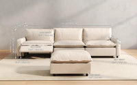 Modular Cero Reclining Sectionals 4 Piece Beige Linen Main Living Area Chaise Sectionals 3 Seater with 1 Ottoman 2