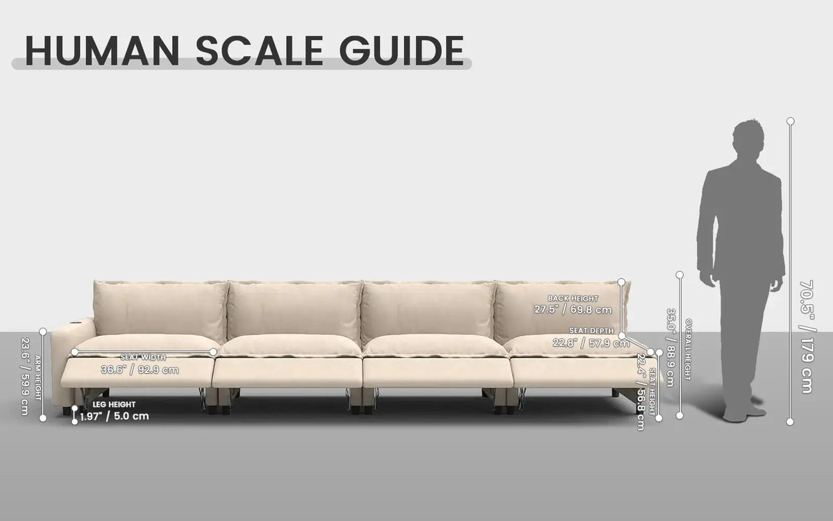 Modular Cero Reclining Sectionals 4 Piece Beige Linen Single Family Couch Sectionals 4 Seater 1