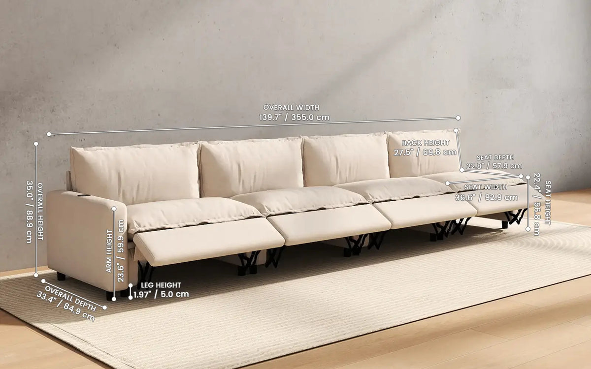 Modular Cero Reclining Sectionals 4 Piece Beige Linen Single Family Couch Sectionals 4 Seater 2