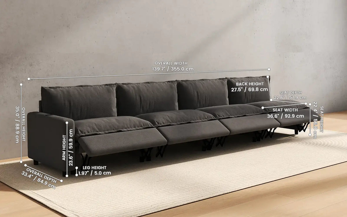 Modular Cero Reclining Sectionals 4 Piece Grey Linen Condo Furniture Couch Sectionals 4 Seater 2