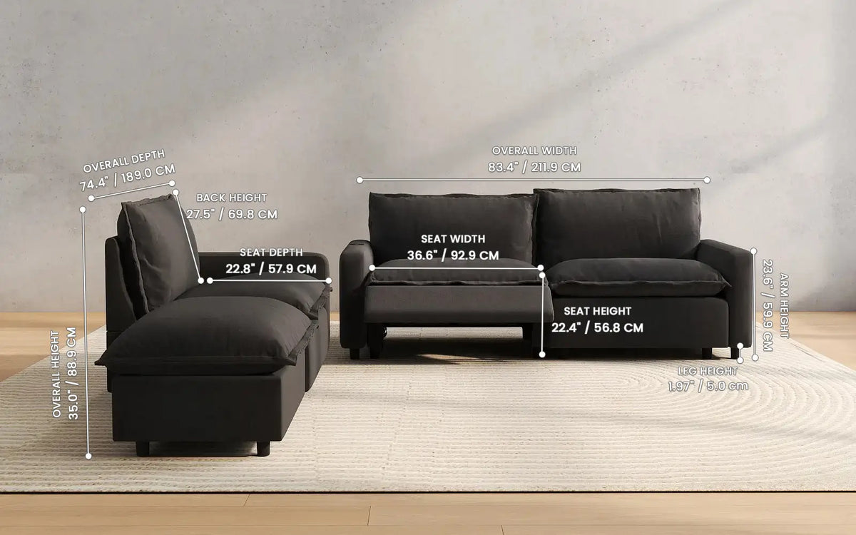 Modular Cero Reclining Sectionals 4 Piece Grey Linen Home Living Chaise Sectionals 3 Seater with 1 Ottoman 2