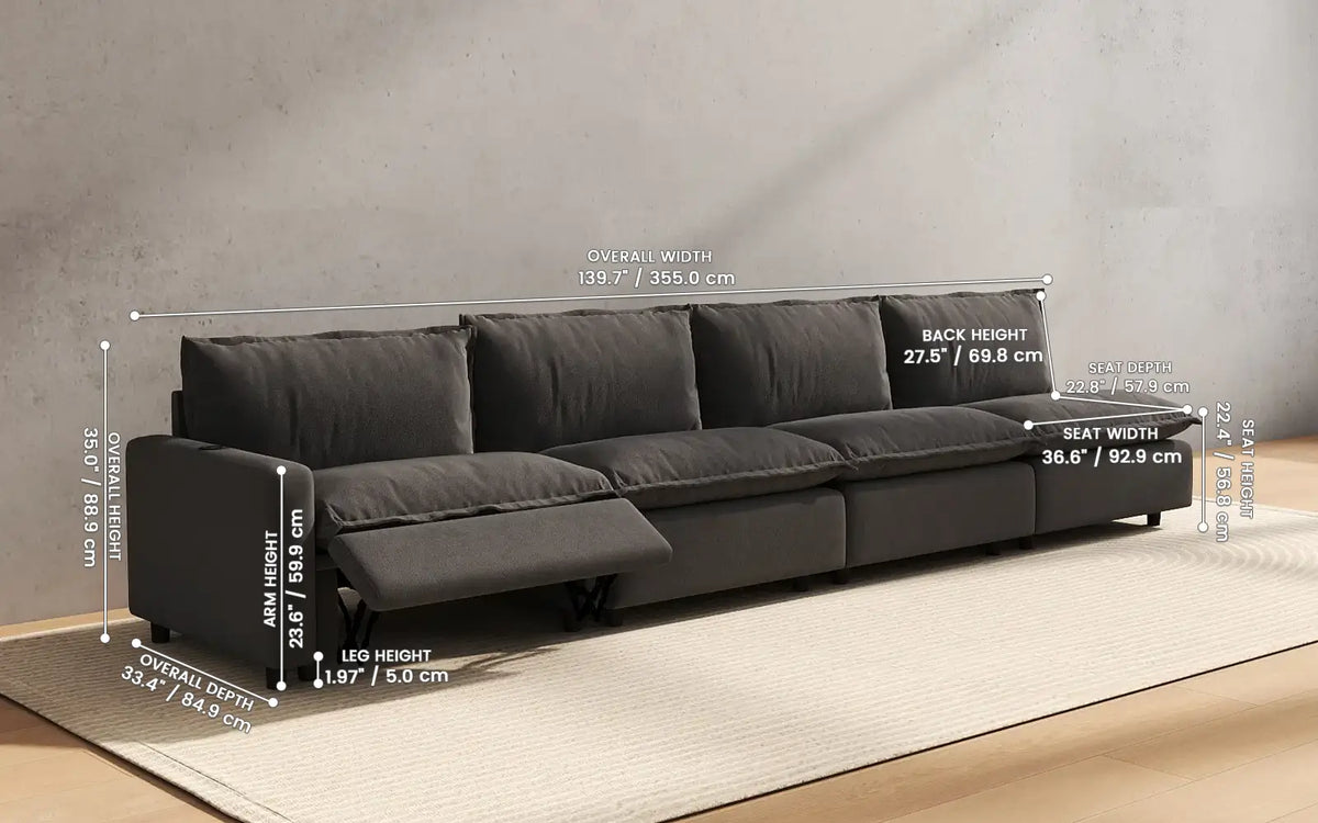 Modular Cero Reclining Sectionals 4 Piece Grey Linen Home Living Couch Sectionals 4 Seater 2