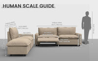 Modular Cero Reclining Sectionals 4 Piece Khaki Linen Den Chaise Sectionals 3 Seater with 1 Ottoman 1