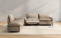 Modular Cero Reclining Sectionals 4 Piece Khaki Linen Den Chaise Sectionals 3 Seater with 1 Ottoman 2