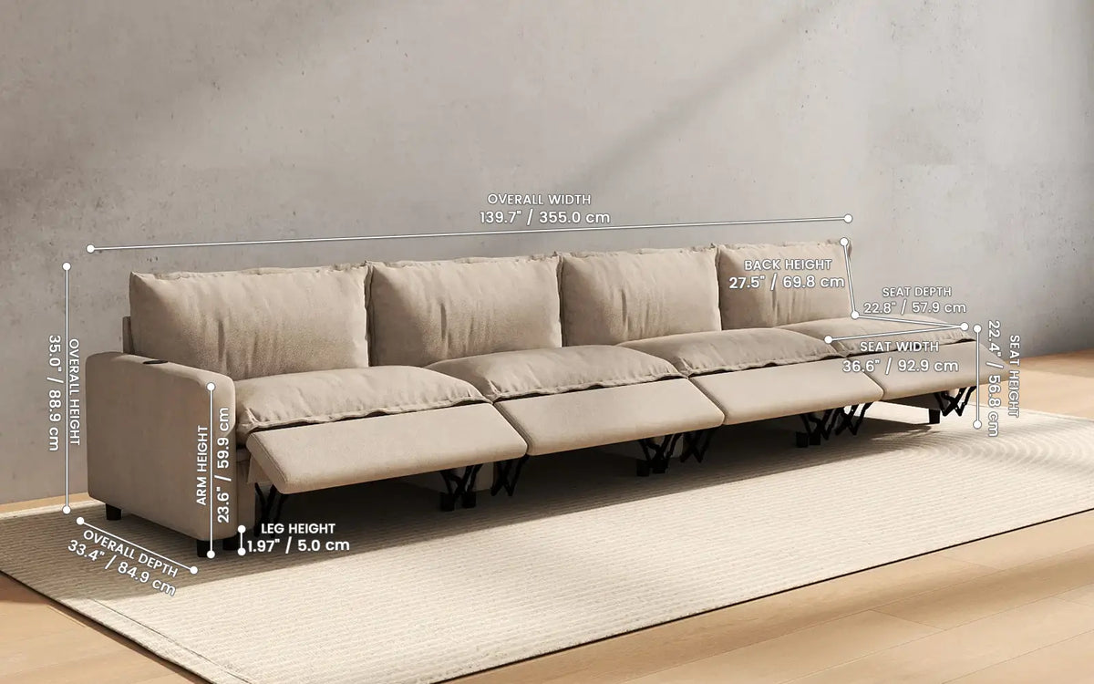 Modular Cero Reclining Sectionals 4 Piece Khaki Linen Home Living Couch Sectionals 4 Seater 2