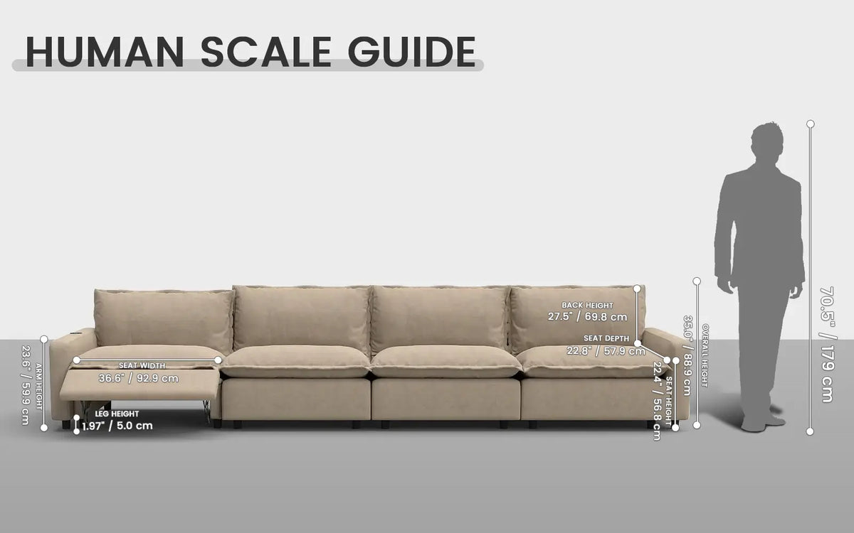 Modular Cero Reclining Sectionals 4 Piece Khaki Linen Home Theater Couch Sectionals 4 Seater 1