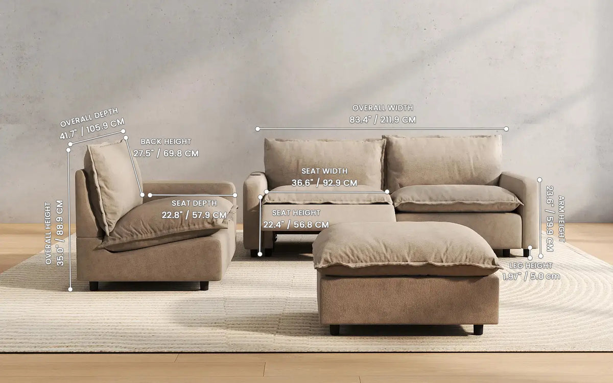 Modular Cero Reclining Sectionals 4 Piece Khaki Linen Large Space Chaise Sectionals 3 Seater with 1 Ottoman 2