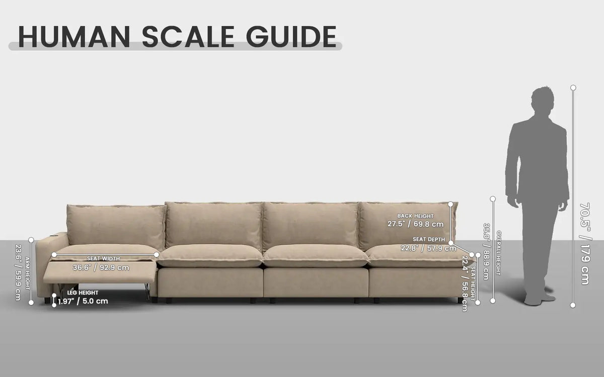Modular Cero Reclining Sectionals 4 Piece Khaki Linen Main Living Area Couch Sectionals 4 Seater 1