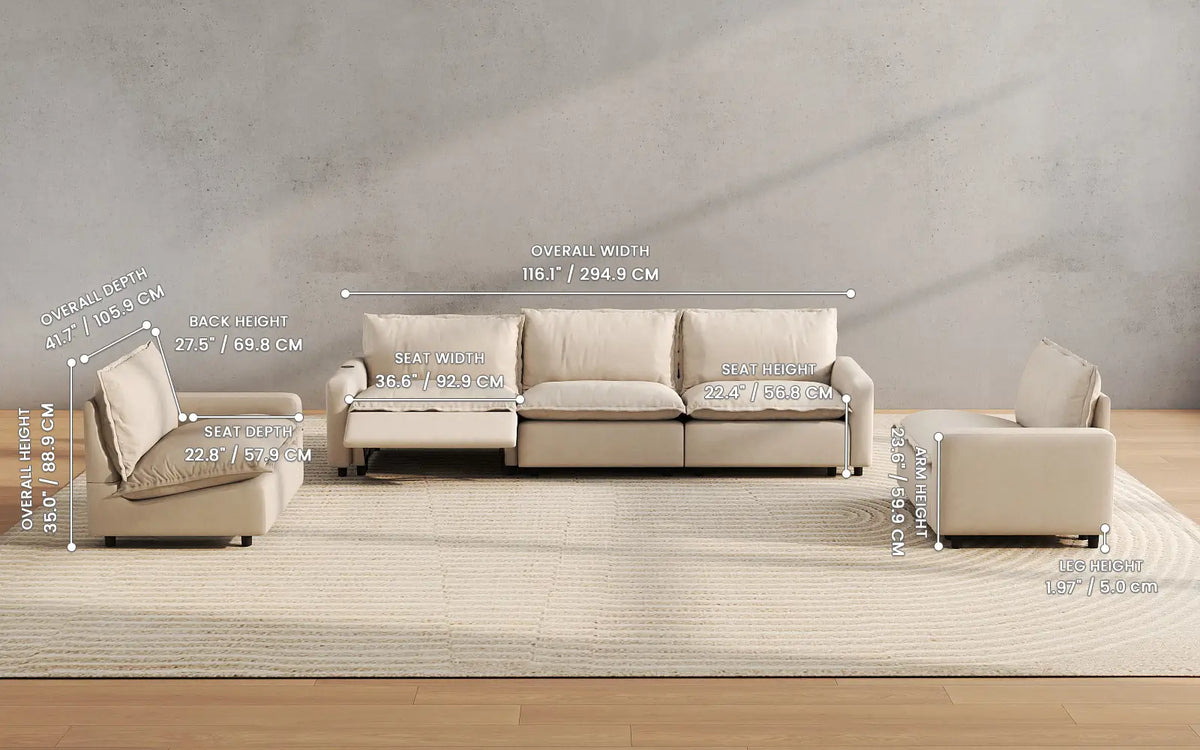 Modular Cero Reclining Sectionals 5 Piece Beige Linen Luxury Villa U Shaped Sectionals 5 Seater 2