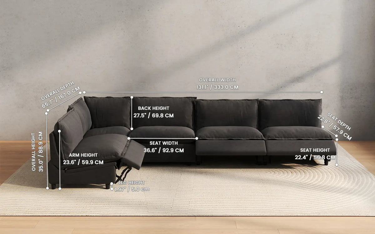 Modular Cero Reclining Sectionals 5 Piece Grey Linen Large Space L Shaped Sectionals 5 Seater 2