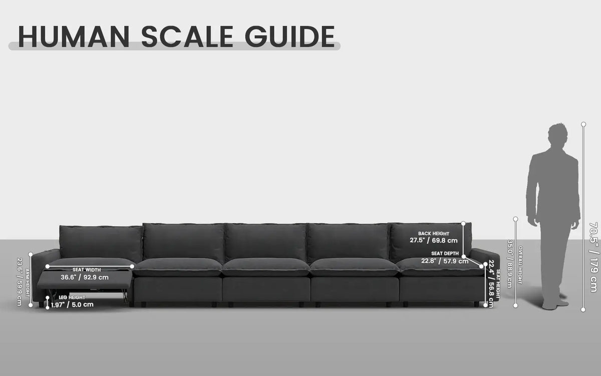 Modular Cero Reclining Sectionals 5 Piece Grey Linen Main Living Area Couch Sectionals 5 Seater 1