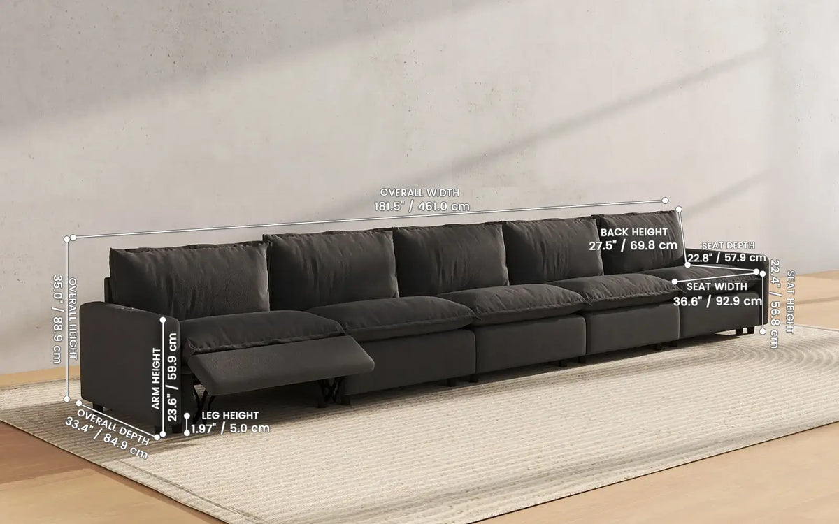 Modular Cero Reclining Sectionals 5 Piece Grey Linen Main Living Area Couch Sectionals 5 Seater 2
