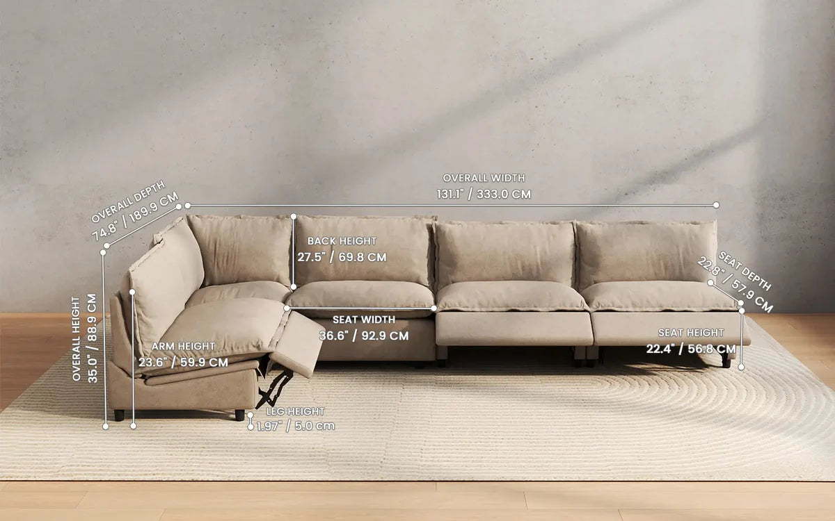 Magic Home Khaki Linen 5-Seater L-Shaped Reclining Sectional