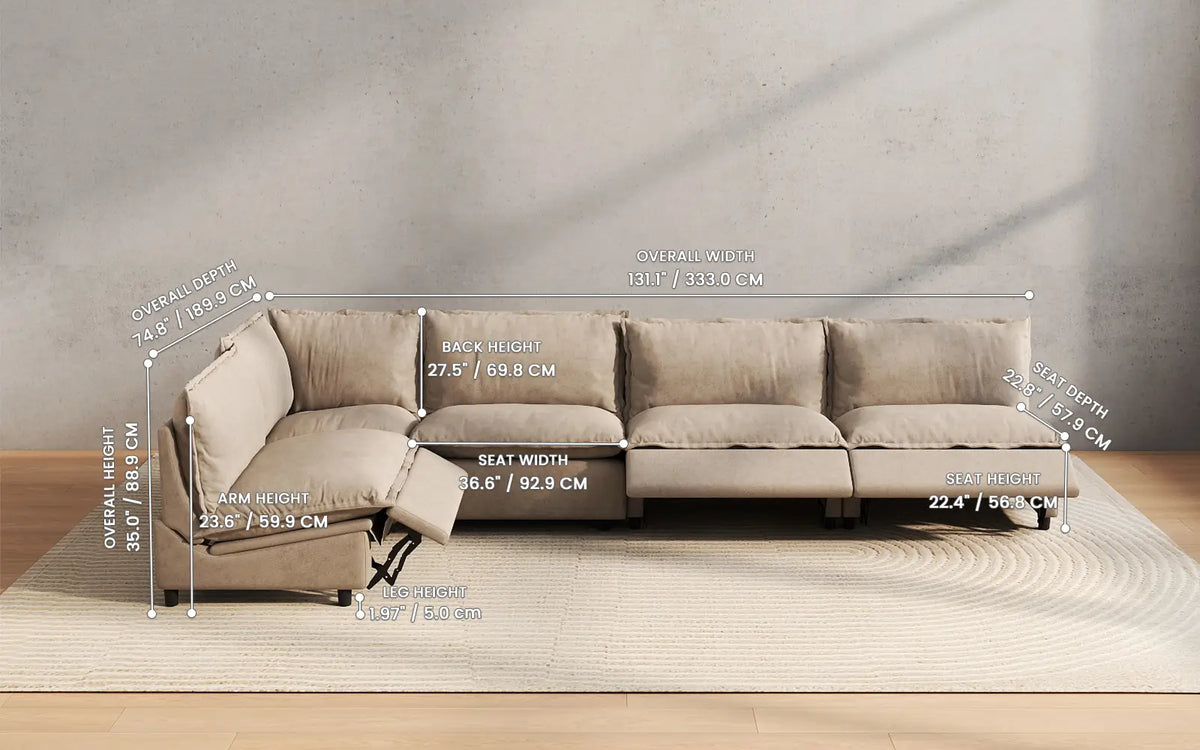 Modular Cero Reclining Sectionals 5 Piece Khaki Linen Home Living L Shaped Sectionals 5 Seater 2