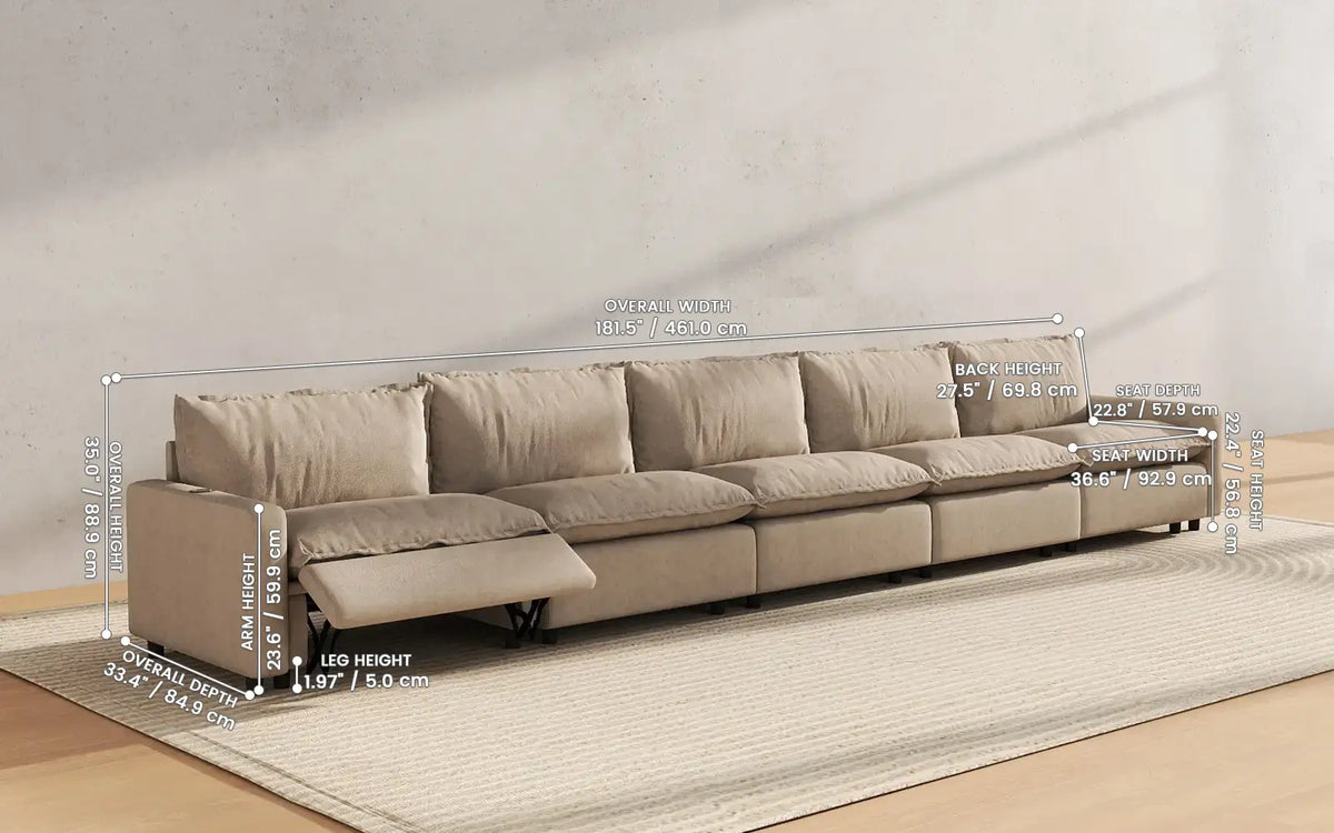 Modular Cero Reclining Sectionals 5 Piece Khaki Linen Townhouse Couch Sectionals 5 Seater 2