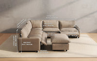 Modular Cero Reclining Sectionals 6 Piece Khaki Linen VIP Lounge Seat Sofa Sets 5 Seater with 1 Ottoman 2