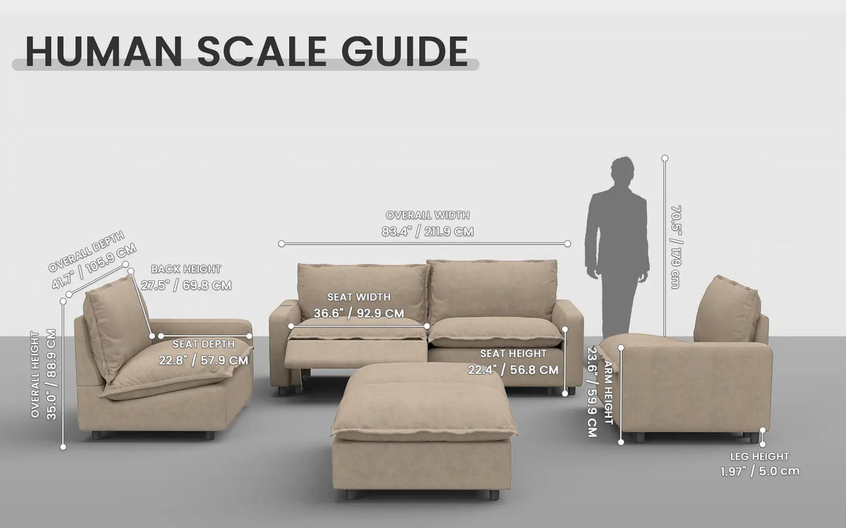 Modular Cero Reclining Sectionals 6 Piece Khaki Linen Work Or Nap U Shaped Sectionals 4 Seater with 2 Ottomans 1