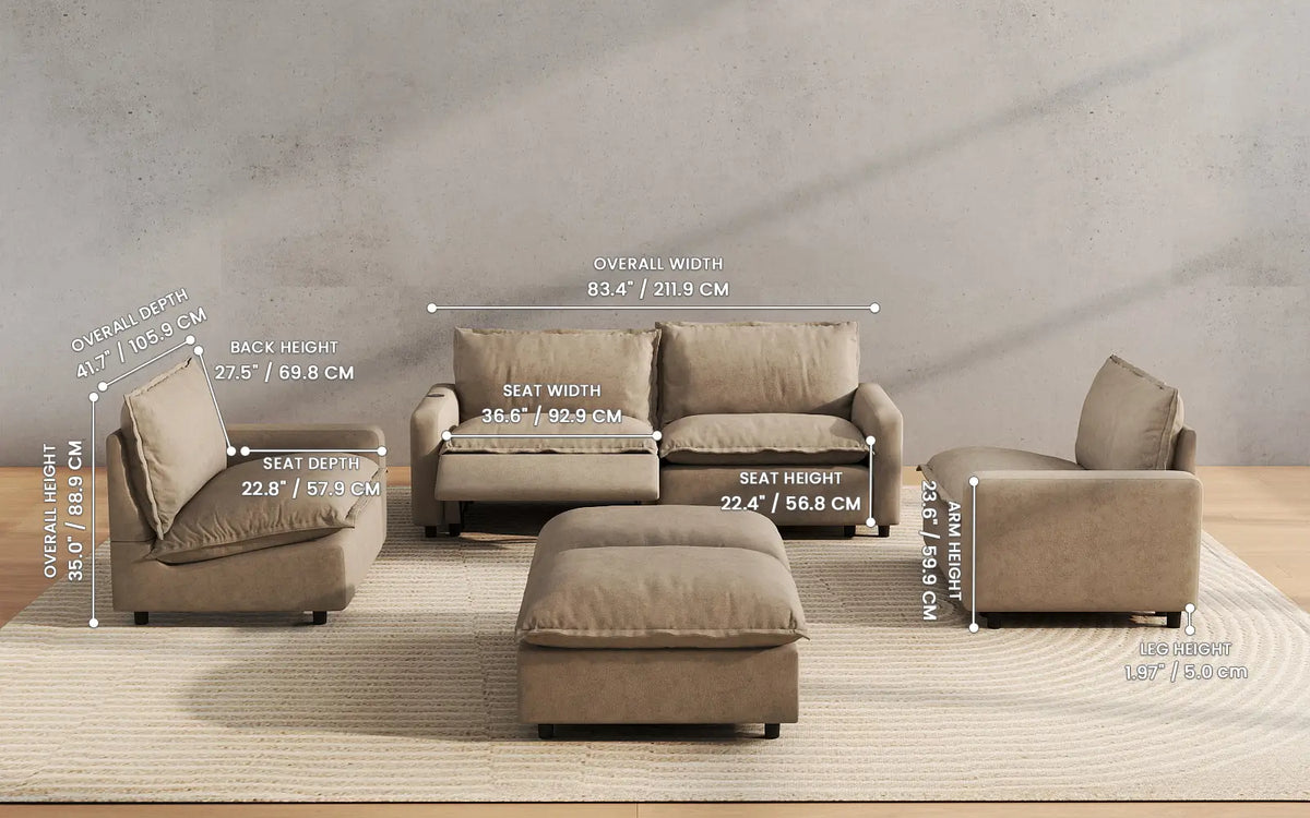 Modular Cero Reclining Sectionals 6 Piece Khaki Linen Work Or Nap U Shaped Sectionals 4 Seater with 2 Ottomans 2