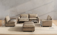 Modular Cero Reclining Sectionals 6 Piece Khaki Linen Work Or Nap U Shaped Sectionals 4 Seater with 2 Ottomans 2