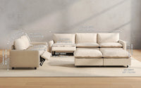 Modular Cero Reclining Sectionals 7 Piece Beige Linen Down Filled Back Sofa Sets 5 Seater with 2 Ottomans 2