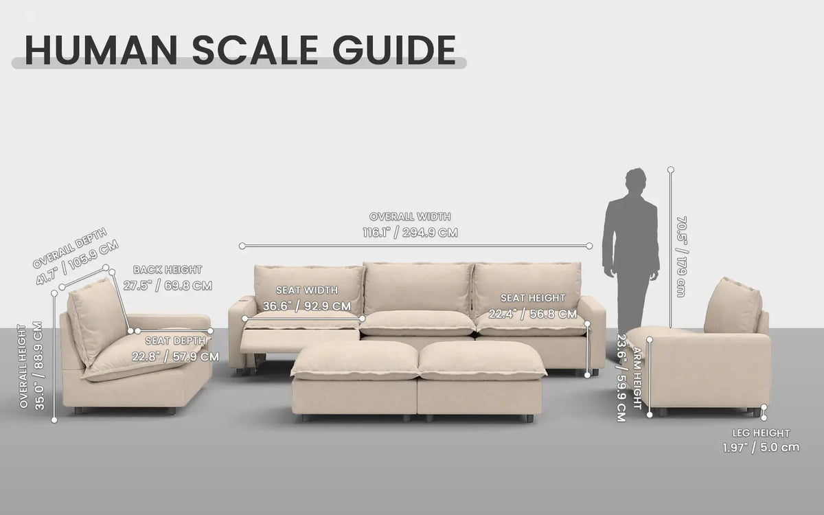 Modular Cero Reclining Sectionals 7 Piece Beige Linen Zero Gravity Mode Sofa Sets 5 Seater with 2 Ottomans 1
