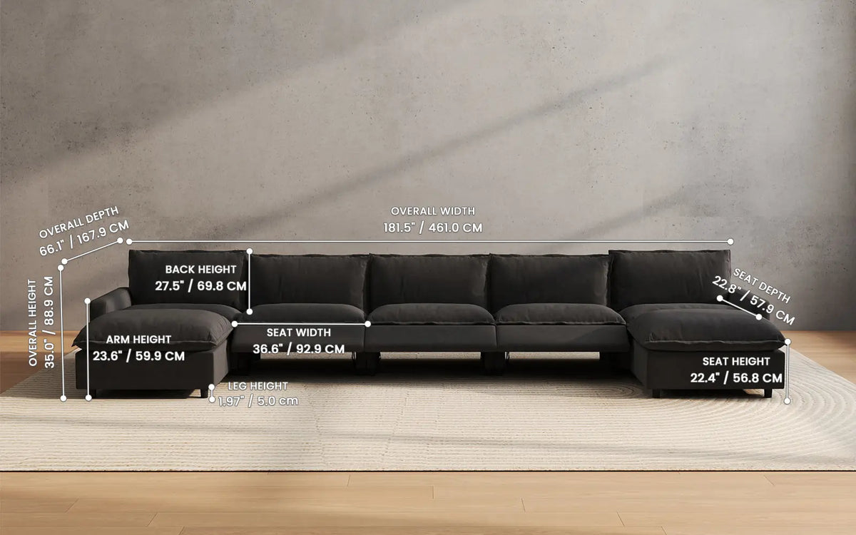 Modular Cero Reclining Sectionals 7 Piece Grey Linen Built In Footrest U Shaped Sectionals 5 Seater with 2 Ottomans 2