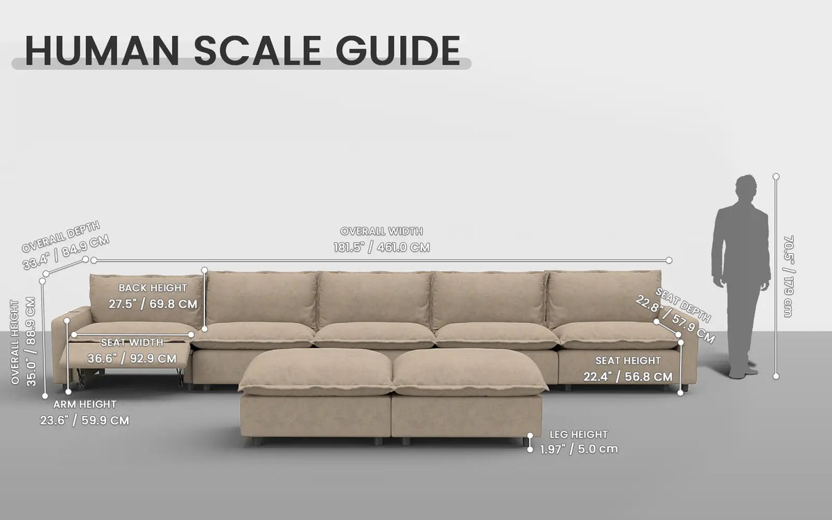 Modular Cero Reclining Sectionals 7 Piece Khaki Linen Movie Night Best Sofa Sets 5 Seater with 2 Ottomans