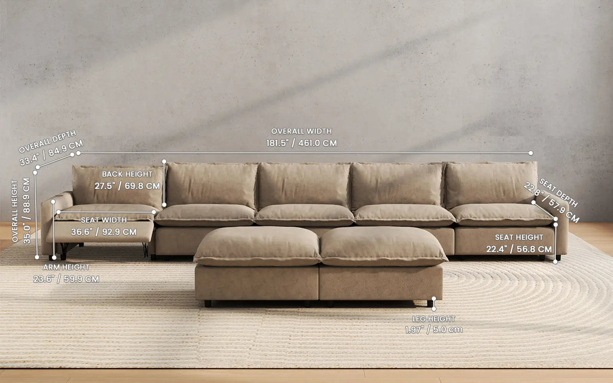 Modular Cero Reclining Sectionals 7 Piece Khaki Linen Movie Night Best Sofa Sets 5 Seater with 2 Ottomans 2