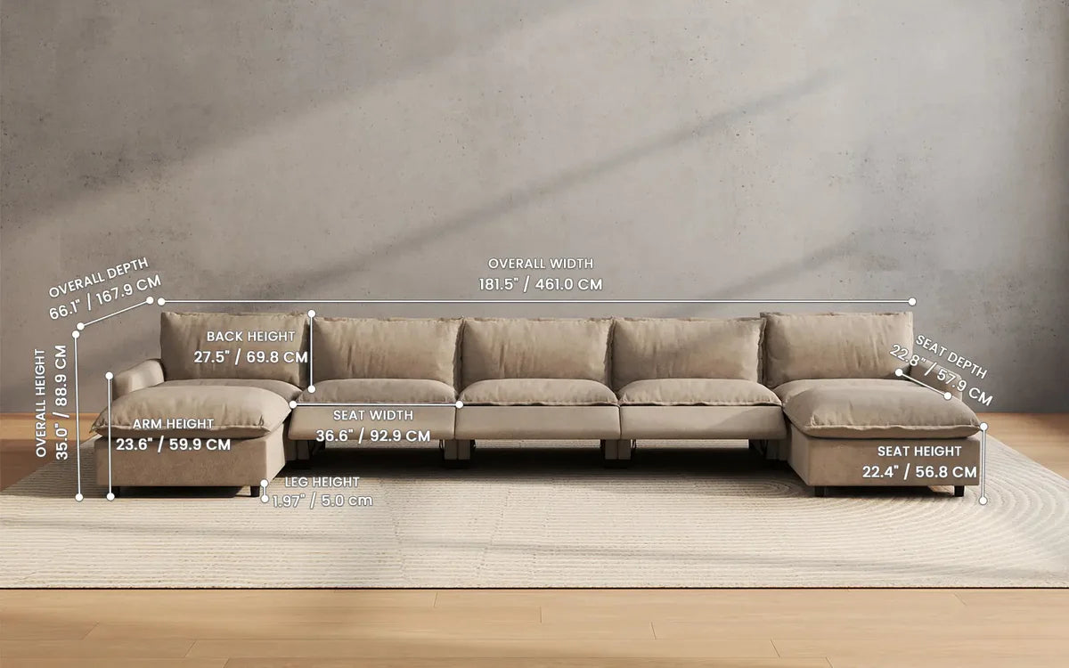 Magic Home Khaki Linen 5-Seater U-Shaped Reclining Sectional