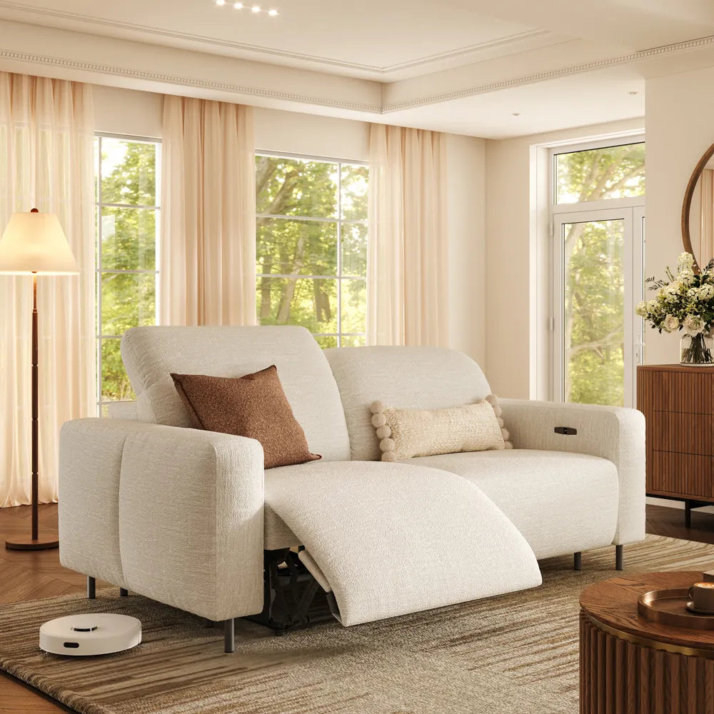 Luxury French Creamy Dual Power Reclining Sofa