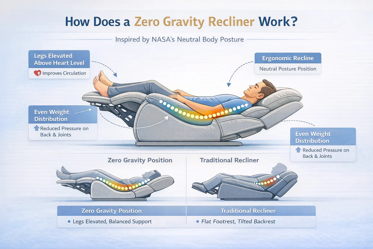 Key characteristics of a zero gravity reclining sofa include