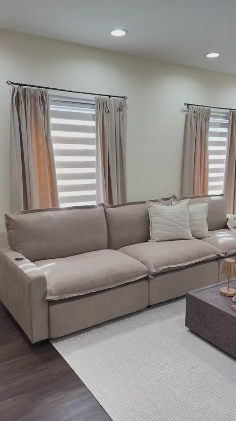 Modular Cero Recliner Sectional Couch | 3-Piece Khaki Linen Small Space Couch Sectionals 3-Seater