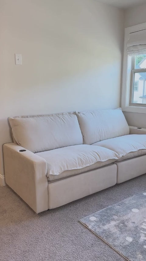 Modular Cero Reclining Loveseat for Small Space | 2-Piece Khaki Linen Small Space Loveseats 2-Seater